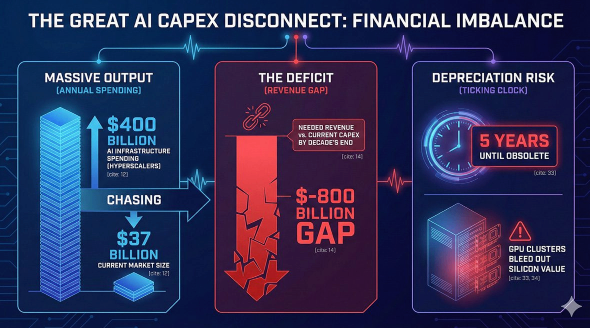The Great AI CapEx Disconnect - $400B Spending, $800B Revenue Gap, 5 Years to Obsolescence