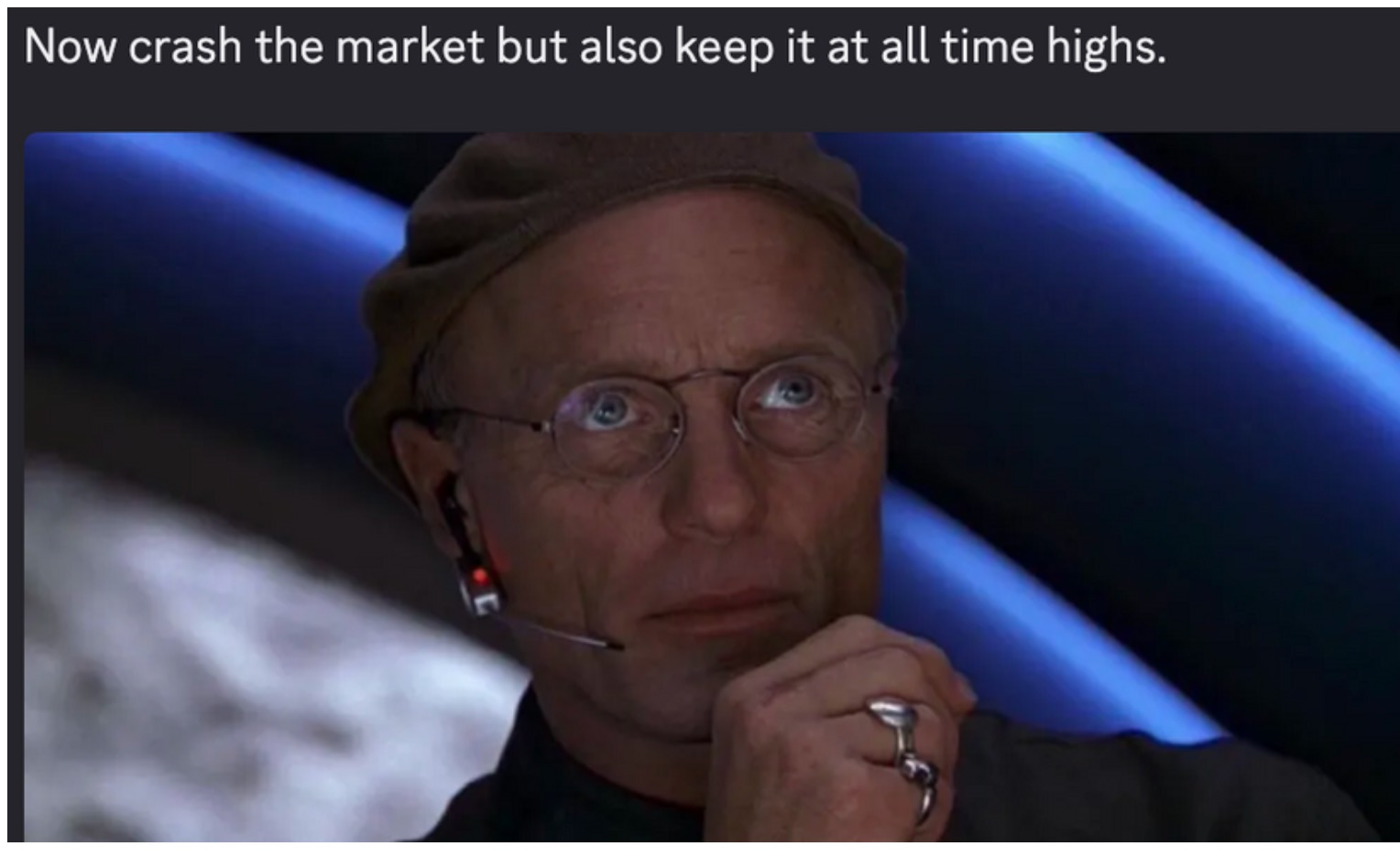 Market crash meme illustrating the disconnect between index levels and underlying stock health
