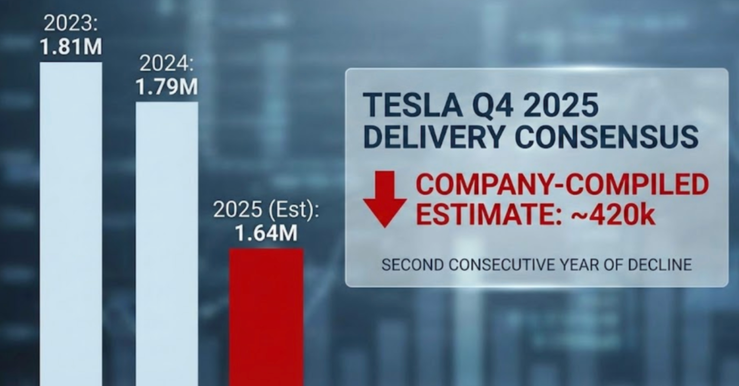 Tesla Q4 2025 delivery estimates versus actual results showing significant miss