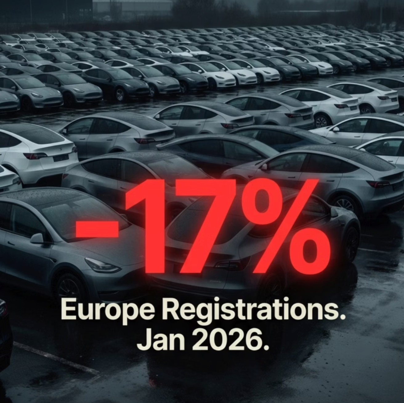 Tesla European registrations down 17% in January 2026